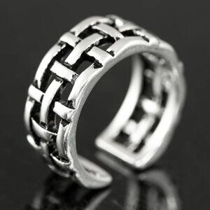 😍VINTAGE NET ANTIQUE SILVER RESIZABLE HIPHOP PUNK RINGS FOR WOMAN & MAN, K488